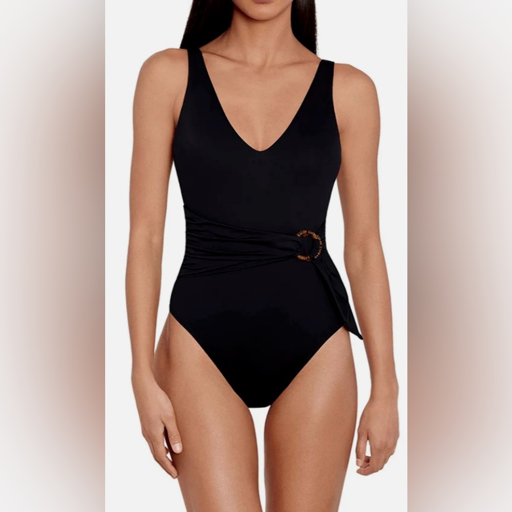 NWT Lauren Ralph Lauren Black Shaping Swimsuit with Belt